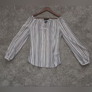 White House Black Market Women's Blouse - Black and White Stripes